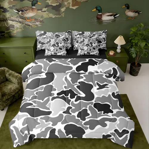 Vista 27 de Feelyou Juego de edredón botancial de camuflaje con bandera estadounidense Negro Marrón Oscuro