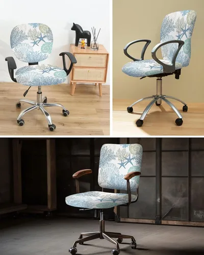 Vista 6 de LiDU Funda para silla de oficina costera, fundas elásticas para silla de computadora, diseño de estrella de mar náutica marina, fundas elásticas