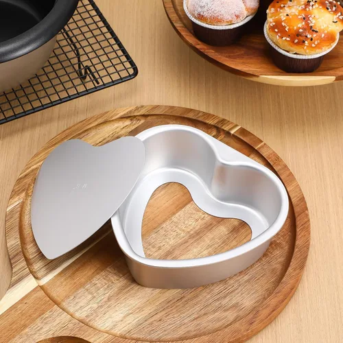 Vista 8 de BESTonZON 3 moldes para pasteles en forma de corazón, moldes de aluminio de 6 pulgadas con parte inferior extraíble, molde de pastel de corazón