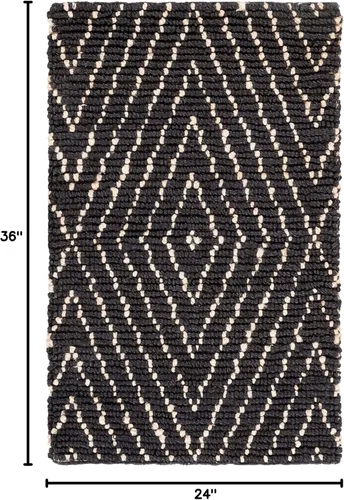 Vista 2 de SAFAVIEH Bohemian Collection BOH702A - Alfombra decorativa de yute tribal marroquí hecha a mano, 24 x 36 pulgadas, color negro/marfil