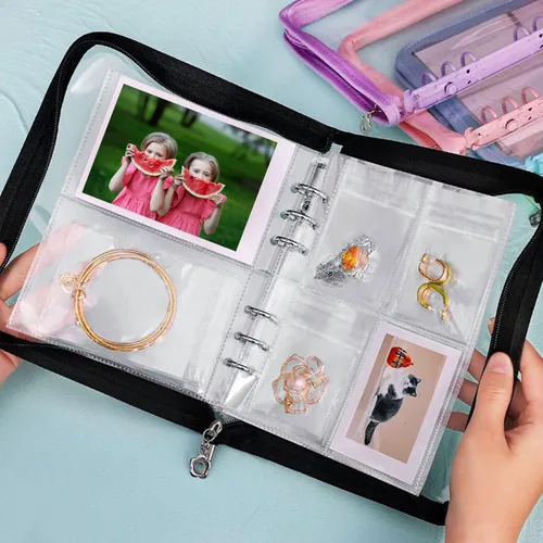 Vista 7 de Delgeo Caja de almacenamiento de joyería organizador antioxidación para aretes, collares, pulseras y adornos de mano con bolsas selladas y páginas
