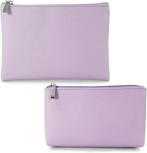 Vista 5 de Juego de 2 bolsas de maquillaje, pequeña bolsa de maquillaje con cremallera, bolsa de cosméticos portátil para viajes, bolsa de belleza de piel Negro