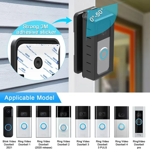 Vista 3 de Soporte adhesivo para timbre de puerta compatible con timbre de video 1/2/3/4 de ángulo ajustable para timbre de puerta, soporte de montaje