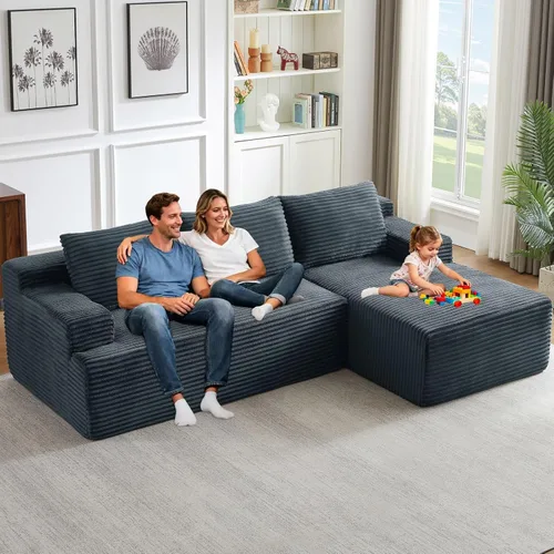 Vista 57 de Sofá seccional Cloud de 96 pulgadas, sofá deshuesado para sala de estar, sofá modular con asiento profundo, sofá de pana cómodo y esponjoso con Negro