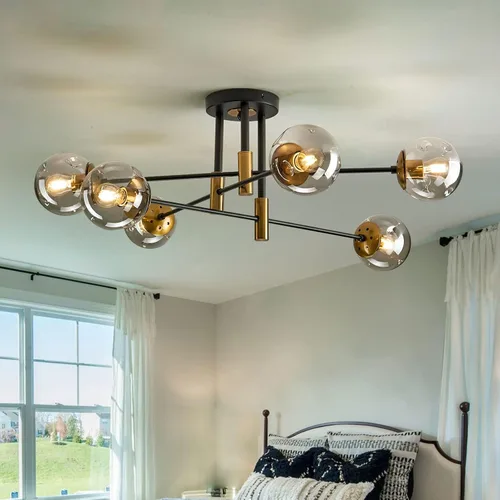 Vista 11 de Lámpara de techo de 1 bombilla de techo con forma de globo de cristal, moderna y semiempotrada de color negro para pasillo, porche, escalera