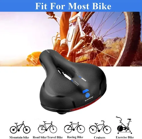Vista 4 de Asiento de bicicleta cómodo para mujer y hombre, sillín de bicicleta ancho de repuesto con acolchado de espuma viscoelástica, suave y con absorción
