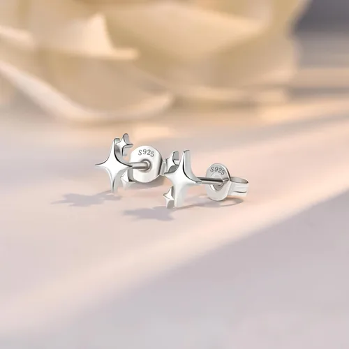 Vista 5 de JIAYIQI 925 Sterling Silver Stud Earrings Simple Mini Bar Circle Dot Heart Star Lightning Bolt Stud Earrings 14K Gold Plated Cartilage Earrings