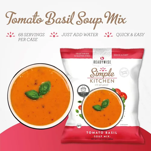 Vista 2 de Simple Kitchen - Mezcla de sopa de tomate y albahaca, 17 porciones para preparación de comidas familiares, vegetariana, sin gluten y liofilizada