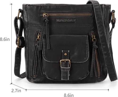 Vista 4 de Montana West Crossbody Bag for Women Soft Washed Leather Multi Pocket Shoulder Purses