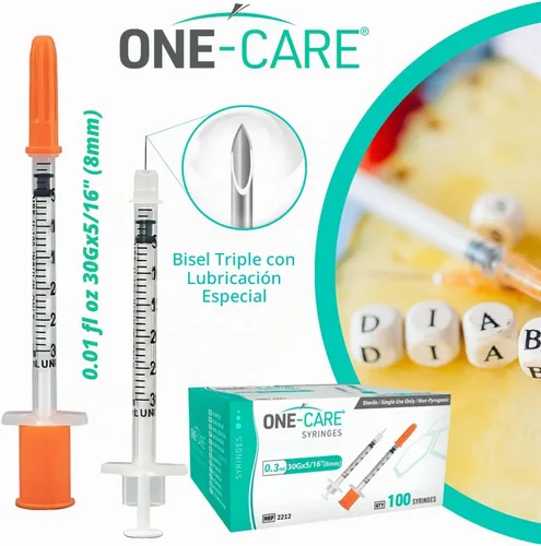 Vista 8 de ONE-CARE Jeringa 0.01 fl oz/cc, 30G x 5/16" (8mm), tapa naranja, 100pcs/box