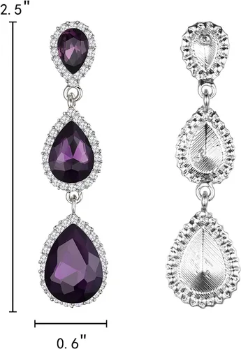 Vista 84 de EleQueen Pendientes de cristal austriaco en tono dorado para mujer, forma de pera de 2.5 pulgadas, color esmeralda