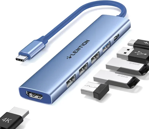 Vista 14 de LENTION Hub USB C 7 en 1, HDMI 4K a 60Hz, PD de 100 W, lector de tarjetas Gris espacial