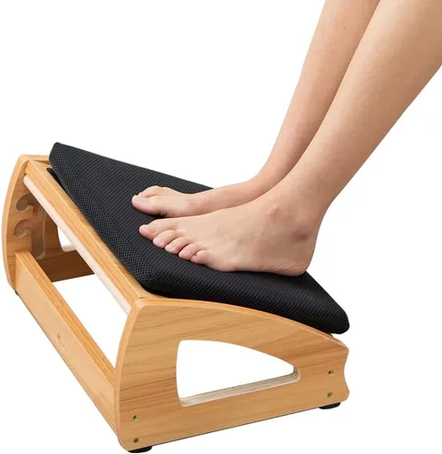 Vista 5 de StrongTek Reposapiés ergonómico para debajo del escritorio, 3 alturas ajustables de madera para oficina, superficie grande antideslizante, mejora