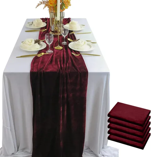 Vista 29 de Lujoso camino de mesa de terciopelo, decoraciones de recepción de boda de 10 pies, tela de terciopelo suave de 20 x 120 pulgadas, revestimiento