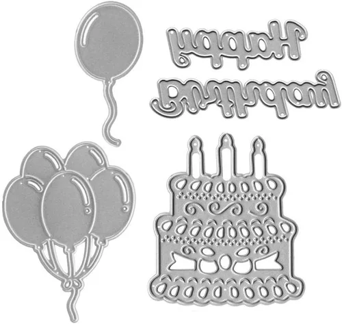Vista 5 de Troqueles de corte de caja de regalo de feliz cumpleaños de metal, plantillas de estampado de globos, molde de plantilla para tarjetas de álbumes