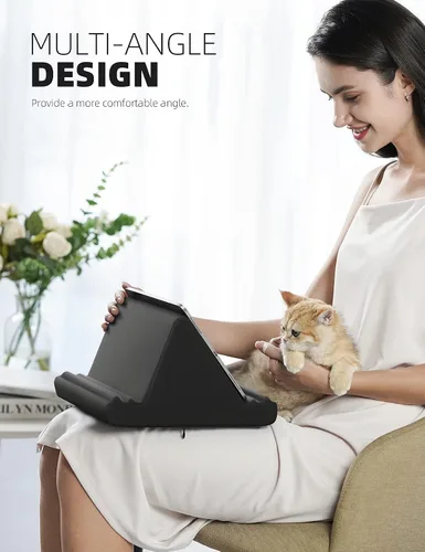 Vista 2 de Lamicall Soporte de Almohada para Tableta - Base de Almohada Suave con Dock para Regazo, Cama y Escritorio con Bolsillo y 4 Ángulos de Visión
