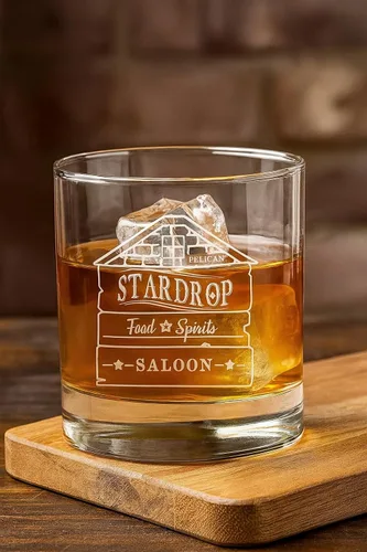 Vista 5 de Hat Shark Stardrop Saloon - Letrero de parodia de juego de comida rústica con logotipo - Vaso de whisky escocés grabado con láser 3D, 10.5 onzas