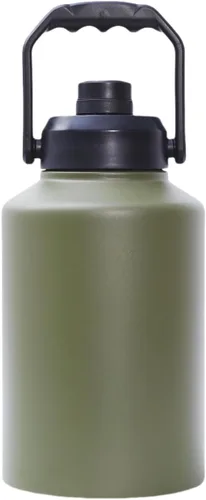 Vista 9 de Botella de agua aislada al vacío de boca ancha de 64 onzas, 128 onzas, con asa, cubo de hielo de acero inoxidable, taza de viaje, gran cantimplora