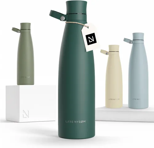 Vista 27 de LARS NYSØM Botella de agua aislada de acero inoxidable de 25 onzas, 34 onzas, frasco térmico aislado para bebidas calientes y frías, botella a Beige