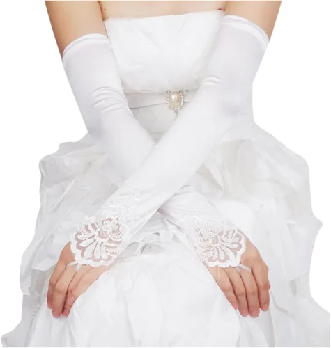 Vista 4 de Guantes perforados, longitud de noche para mujer, codo sin dedos, elásticos, guantes largos de ópera, guantes de esquí para hombre