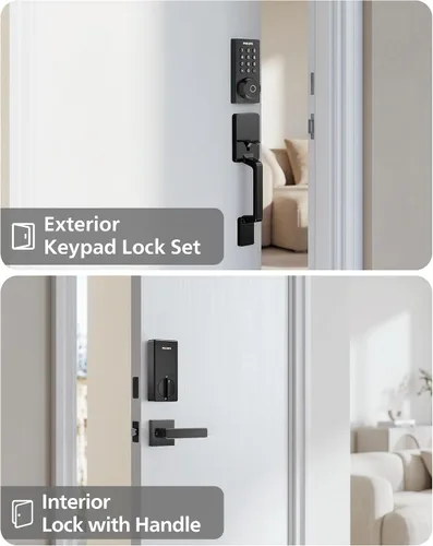 Vista 9 de Cerradura inteligente Wi-Fi Philips con cerrojo de puerta y manija, juego de cerradura de puerta sin llave para puerta delantera, cerradura