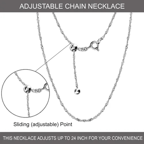 Vista 2 de LeCalla Collar de cadena ajustable de plata de ley 925, collar de cadena bolo deslizante para mujer, 24 pulgadas