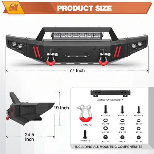 Vista 4 de Parachoques delantero para Ford F-150 2015-2017, F150 parachoques negro con placa de cabrestante, anillos en D, placa de matrícula de luces