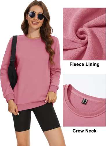 Vista 4 de MAGCOMSEN Sudadera con forro polar para mujer, cuello redondo, algodón, sin botones, casual, manga larga, cálida