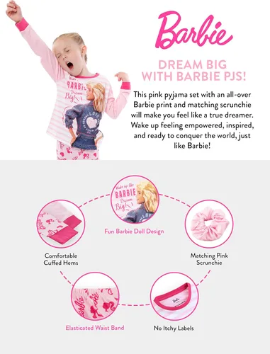 Vista 6 de Barbie Pijamas para niñas Conjunto de pijamas y coleteros para niñas Conjunto de pijama para niñas Ropa de dormir para niñas Producto