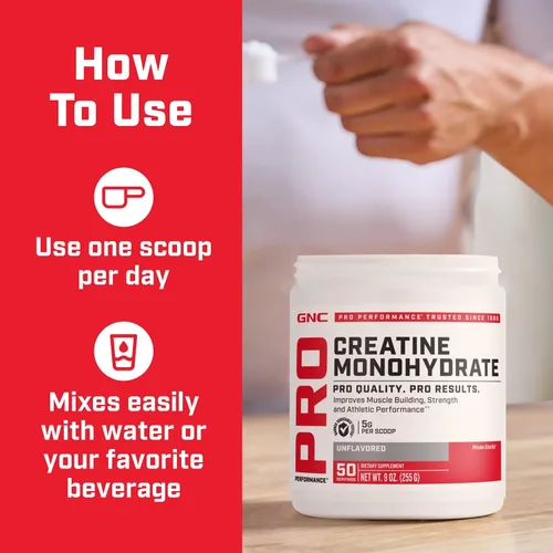 Vista 7 de GNC Pro Performance Polvo de Monohidrato de Creatina para Hombres y Mujeres, 5g de Creatina por Porción, Desarrollo Muscular, Producción de Energía