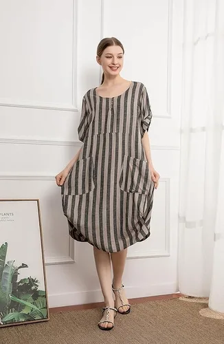 Vista 6 de Minibee - Vestidos casuales por debajo de la rodilla, holgados, con volantes y bolsillos para mujer