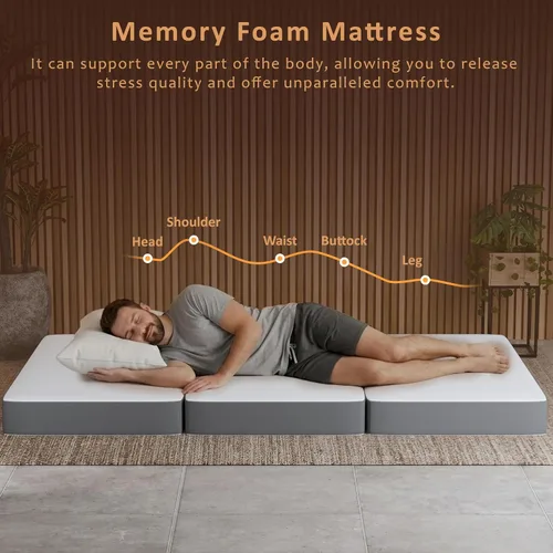 Vista 2 de Treaton, Colchón de piso portátil de espuma viscoelástica de gel triple plegable