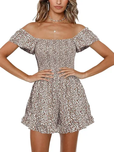 Vista 2 de Jeanewpole1 Women Shirred Smocked Tube Top Short Wide Leg Pants Romper Jumpsuit