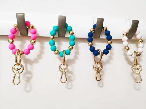 Vista 5 de Llavero de silicona con cuentas para mujer, pulsera elástica para llavero