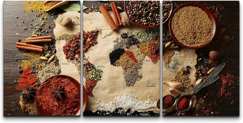 Vista 182 de wall26 Lienzo enmarcado para pared, juego de arte de hierbas, verduras y condimentos en madera, alimentos, fotografía cultural, realismo, paisaje