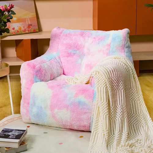 Vista 3 de Silla Puf con Relleno, Cómodas Sillas Puf de Piel Sintética para Adolescentes, Adultos, Dormitorio, Sala de Estar, Lectura - Arcoíris Colorido