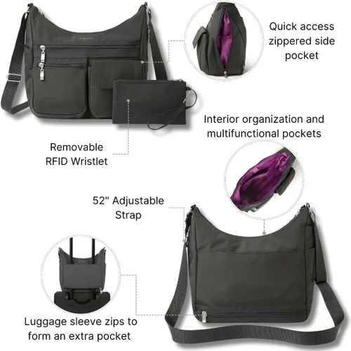 Vista 36 de Baggallini womens Everywhere Bagg Crossbody Women 11x9 Lightweight Nylon Hobo Water-resistant Travel Bag W/Rfid
