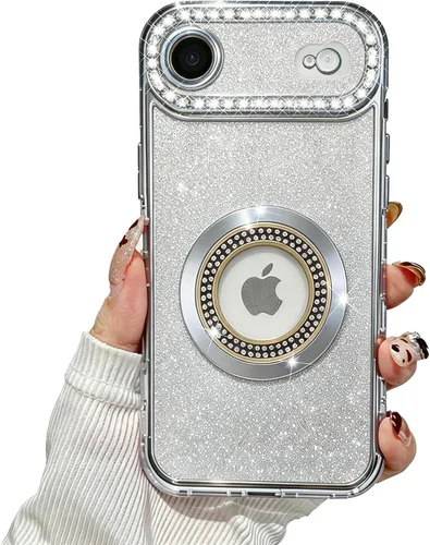 Vista 35 de Losin Funda magnética compatible con iPhone 15 Pro Max con purpurina compatible con MagSafe Funda de lujo con diamantes de imitación con logotipo