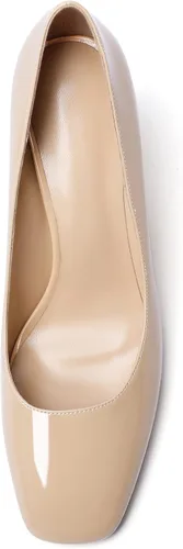 Vista 3 de Mettesally Zapatos de tacón de corcho para mujer con punta cerrada cuadrada y tacón alto sin cordones para fiesta, oficina, zapatos de vestir