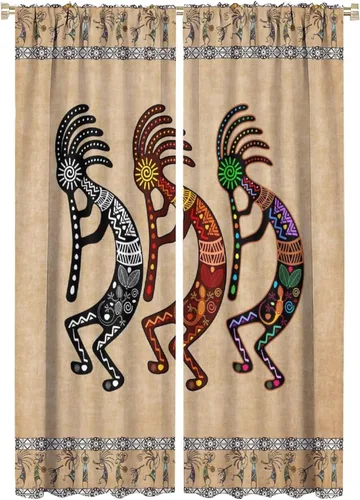 Vista 45 de Kokopelli - Cortinas opacas para cocina, decoración de sala de estar, dormitorio, 21 x 45 pulgadas, 2 paneles