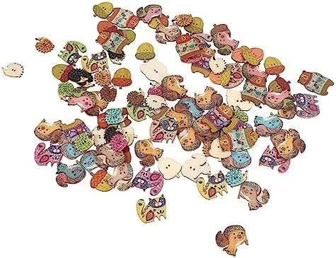 Vista 8 de Pssopp Botones para manualidades, 1.2 pulgadas de largo, lindos animales, coloridos y ligeros, botones de madera para coser, manualidades