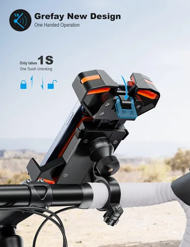 Vista 2 de Grefay Soporte de teléfono para bicicleta Soporte de teléfono para manillar de bicicleta con rotación de 360 para teléfono inteligente de 4.7-7.0