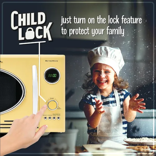 Vista 4 de Nostalgia Retro - Horno de microondas para encimera - Incluye 12 ajustes preprogramados y reloj digital - 0.9 pies cúbicos - 800 vatios - Amarillo