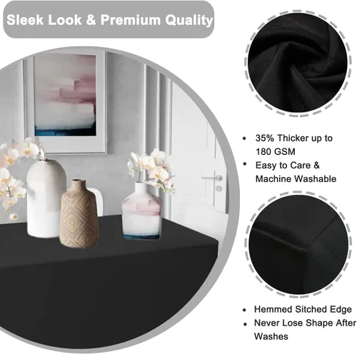 Vista 3 de PLOYMONO Mantel ajustable negro, paquete de 2 manteles para mesa rectangular de 4 pies, (48 x 24 pulgadas), mantel de tela de poliéster para ferias
