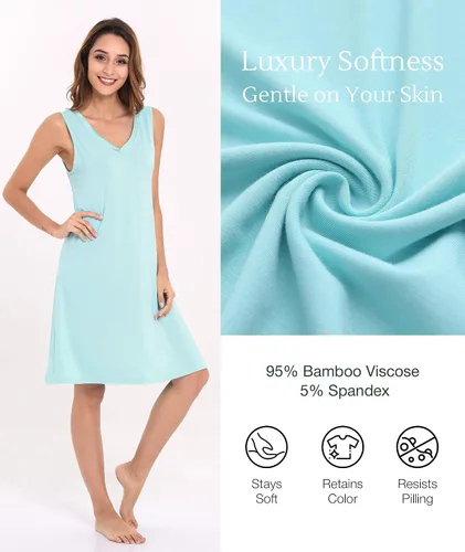 Vista 4 de GYS Cooling Bamboo Viscose Sleeveless Nightgowns for Women Aguamarina