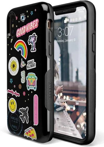 Vista 87 de Casely Funda para iPhone Xs Max Funda con estampado de festival (solo buenas vibraciones)