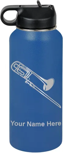 Vista 50 de LaserGram Botella de agua personalizada, trombón, acero inoxidable de doble pared aislada al vacío con popote superior, regalo grabado personalizado