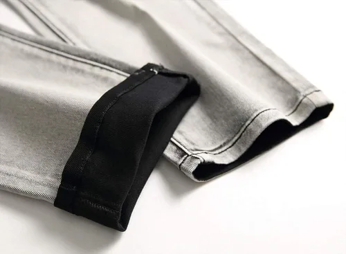Vista 6 de Ylingjun - Pantalones vaqueros elásticos para hombre con bordado de rosa envejecido