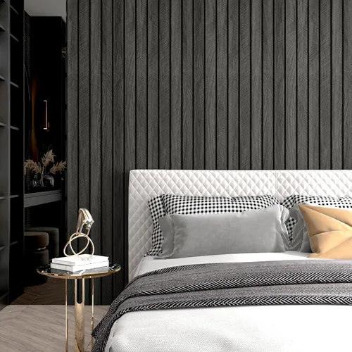 Vista 4 de Wallercity Paneles de madera 3D gris/negro para paredes, paneles de pared de listones de madera autoadhesivos para dormitorio, baño, panel de pared