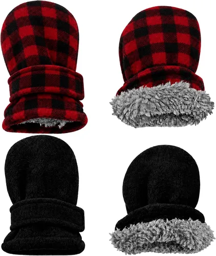 Vista 19 de N'Ice Caps Baby Toddler Mittens Kids 2 Pair Pack Fleece Warm Sherpa Lined Negro + Gris